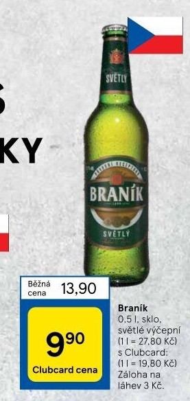 Pivo světlé výčepní 10° Braník