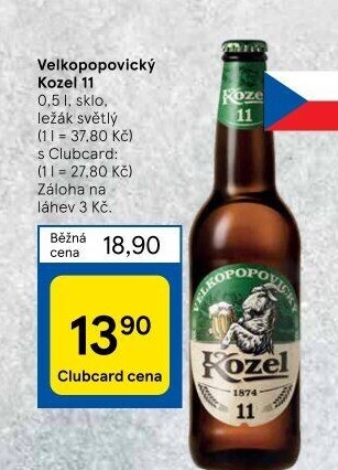 Pivo světlý ležák 11° Medium Velkopopovický Kozel