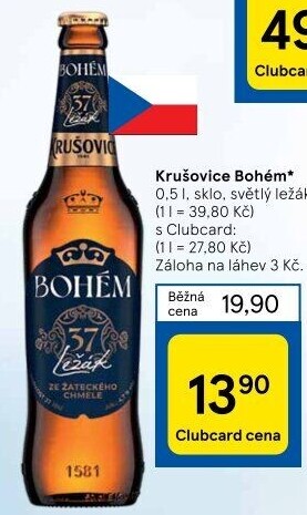 Pivo světlý ležák Bohém Krušovice