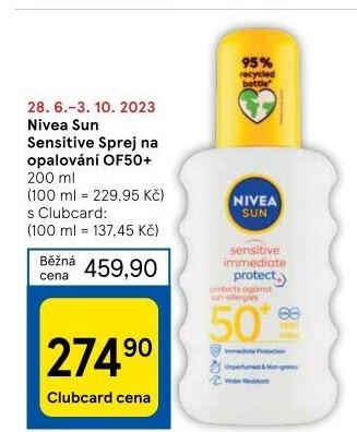 Sprej na opalování OF 50+ Sun Sensitive Nivea