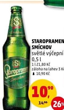 Pivo světlé výčepní 10° Smíchov Staropramen