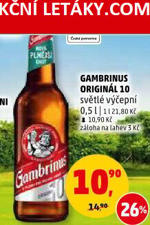 Pivo světlé výčepní Originál 10° Gambrinus