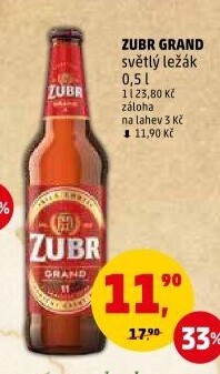Pivo světlý ležák 11° Grand Pivovar Zubr