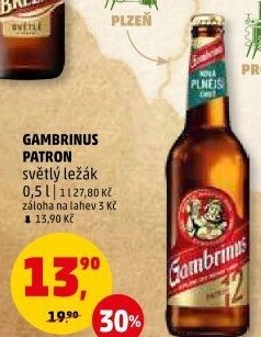 Pivo světlý ležák 12° Patron Gambrinus