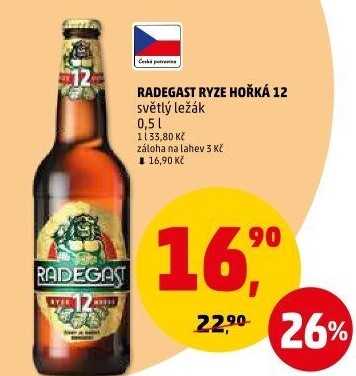 Pivo světlý ležák 12° Ryze hořká Radegast