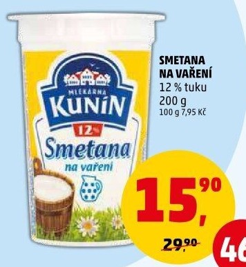 Smetana na vaření Kunín 12%