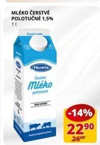 Mléko čerstvé Moravia - 1,5% polotučné