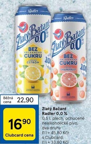 Nealkoholické pivo ochucené Radler Zlatý Bažant