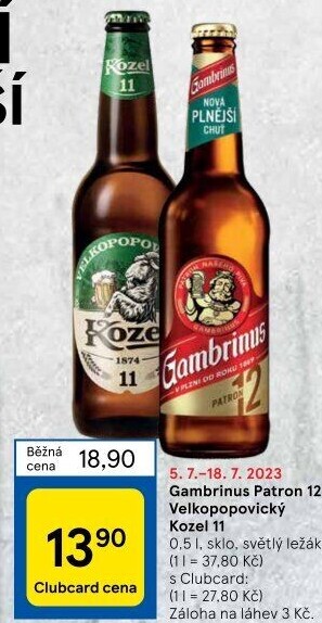 Pivo ležák 11° Velkopopovický Kozel