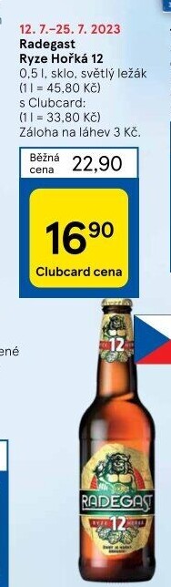 Pivo světlý ležák 12° Ryze hořká Radegast