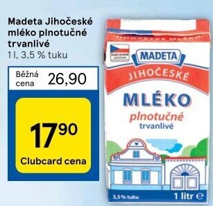 Mléko trvanlivé Jihočeské Madeta - 3,5% plnotučné