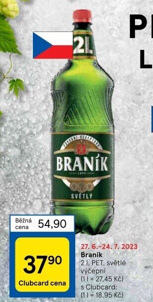 Pivo světlé výčepní 10° Braník