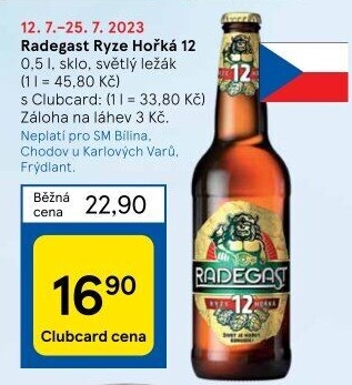 Pivo světlý ležák 12° Ryze hořká Radegast