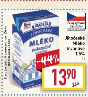 Mléko trvanlivé Jihočeské Madeta - 1,5% polotučné