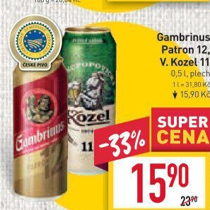 Pivo světlý ležák 12° Patron Gambrinus