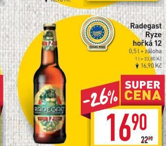 Pivo světlý ležák 12° Ryze hořká Radegast