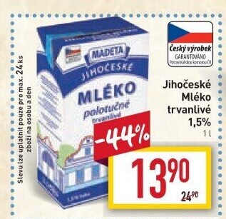 Mléko trvanlivé Jihočeské Madeta - 1,5% polotučné