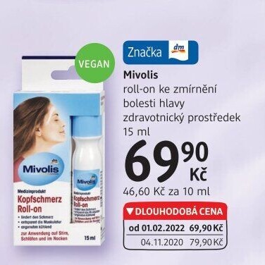 Roll-on ke zmírnění bolesti hlavy Mivolis