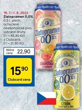 Nealkoholické pivo ochucené Radler Zlatopramen