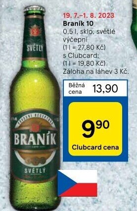 Pivo světlé výčepní 10° Braník
