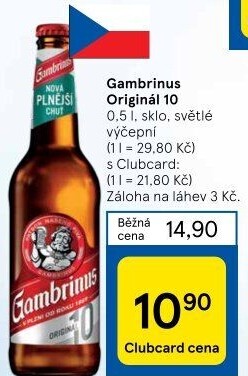 Pivo světlé výčepní Originál 10° Gambrinus