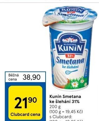 Smetana ke šlehání Kunín 31%