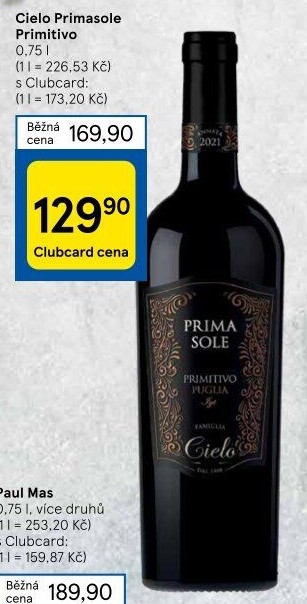 Víno Primitivo Primasole Cielo
