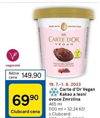 Zmrzlina v kelímku Vegan Carte D'