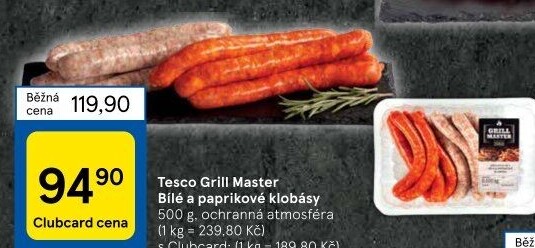 Klobásy bílé a paprikové Grill Master Tesco