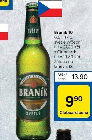 Pivo světlé výčepní 10° Braník