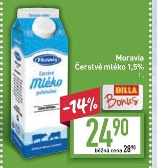 Mléko čerstvé Moravia - 1,5% polotučné