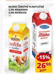Mléko čerstvé Krajanka - 3,5% plnotučné