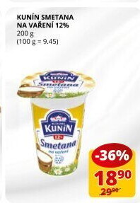 Smetana na vaření Mlékárna Kunín 12%