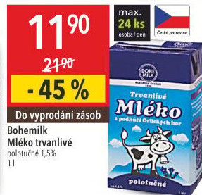 Mléko trvanlivé Bohemilk - 1,5% polotučné