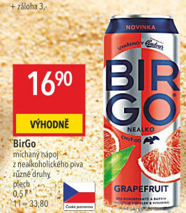 Nealkoholické pivo ochucené Birgo