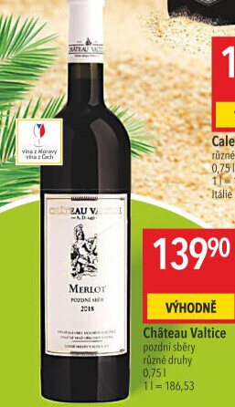 Víno Merlot Chateau Valtice - pozdní sběr