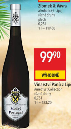 Víno Modrý portugal Amethyst Collection Vinařství Pánů z Lipé