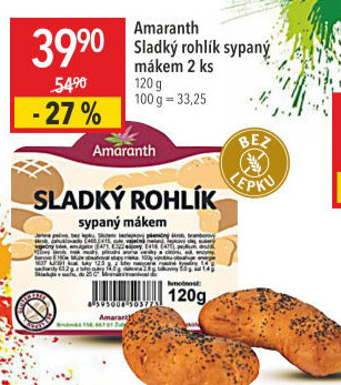 Sladký rohlík bez lepku Vital Amaranth