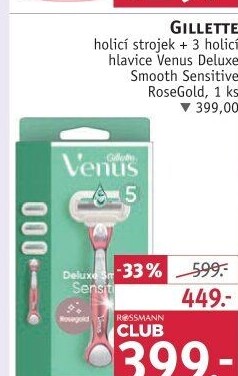 Holicí strojek dámský Rose Gold Deluxe Smooth Sensitive Gillette Venus