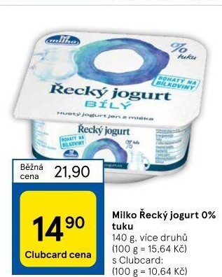 Bílý jogurt řecký 0% Milko