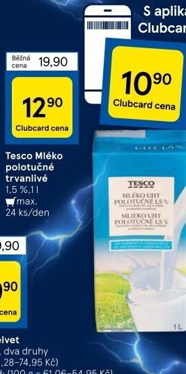 Mléko trvanlivé Tesco - 1,5% polotučné
