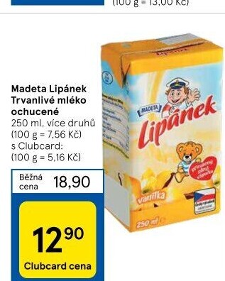Nápoj mléko ochucené Lipánek Madeta