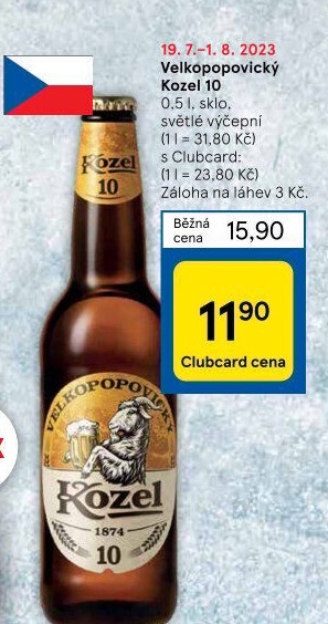 Pivo světlé výčepní 10°Velkopopovický Kozel