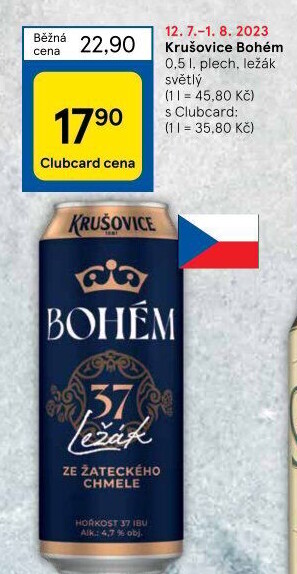 Pivo světlý ležák Bohém Krušovice