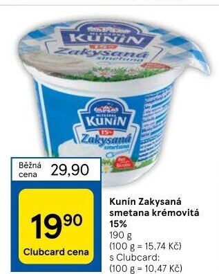 Zakysaná smetana krémovitá Mlékárna Kunín 15%