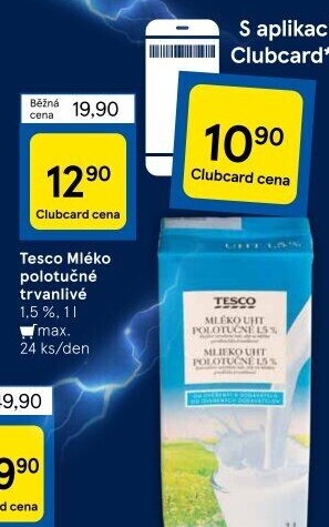 Mléko trvanlivé Tesco - 1,5% polotučné