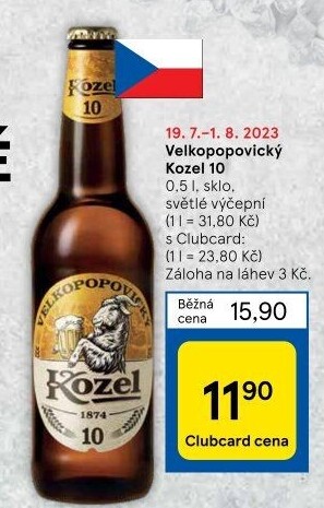 Pivo světlé výčepní 10°Velkopopovický Kozel