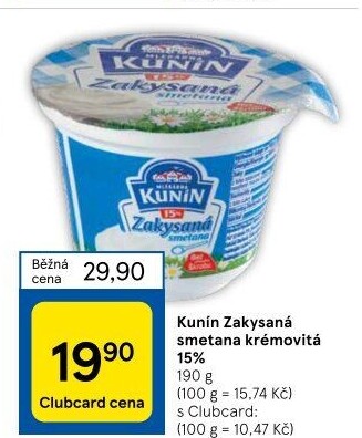 Zakysaná smetana krémovitá Mlékárna Kunín 15%