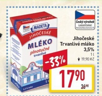 Mléko trvanlivé Jihočeské Madeta - 3,5% plnotučné