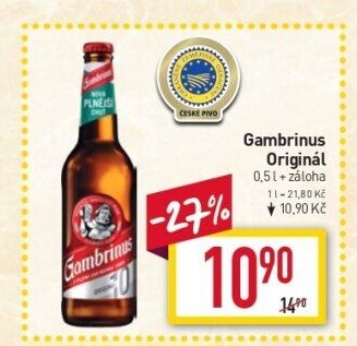 Pivo světlé výčepní Originál 10° Gambrinus